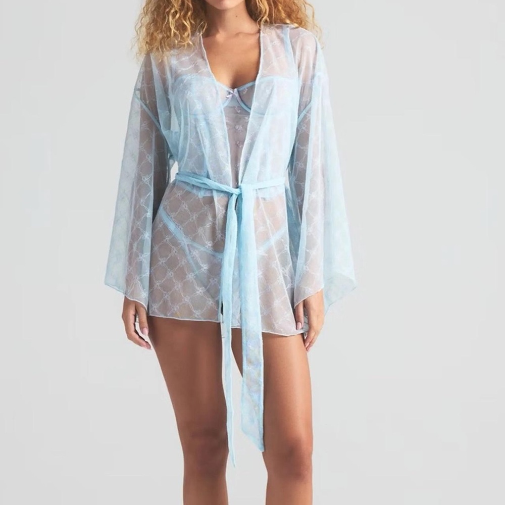 skims baby blue floral sheer bathrobe